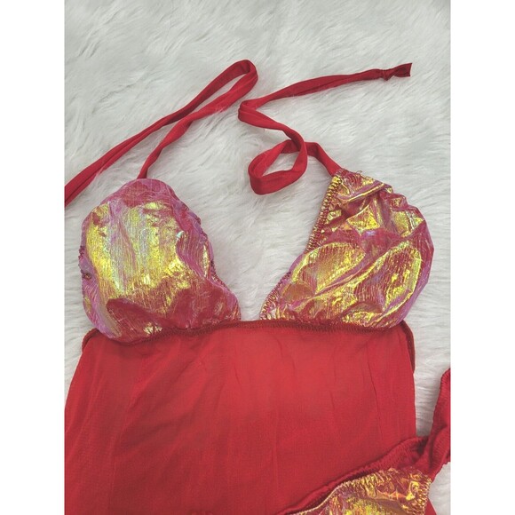 Exotic Handmade Cherry Red Babydoll Dancewear 2 Piece Set Size Small/Medium - Picture 2 of 7